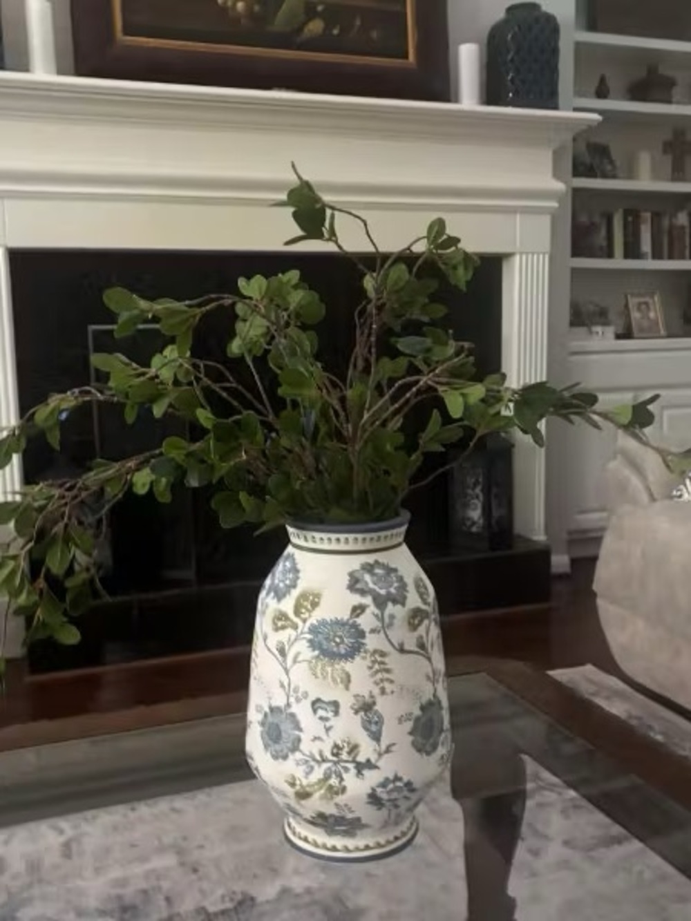 Tall Floral Painted Ceramic Vase Blue & Green - Threshold - Picture 4 of 7
